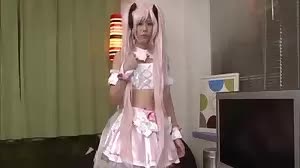 Slutty cosplay teen wearing dress and a wig